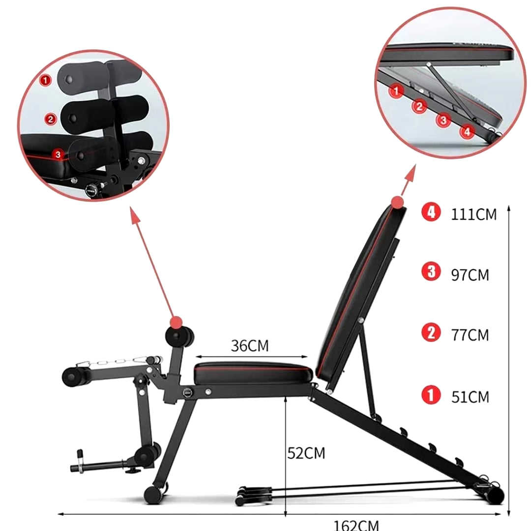 WEIGHT BENCH, RECLINING, ADJUSTABLE, with ELASTIC BAND, WEIGHT DISC HOLDER, FREE SHIPPING