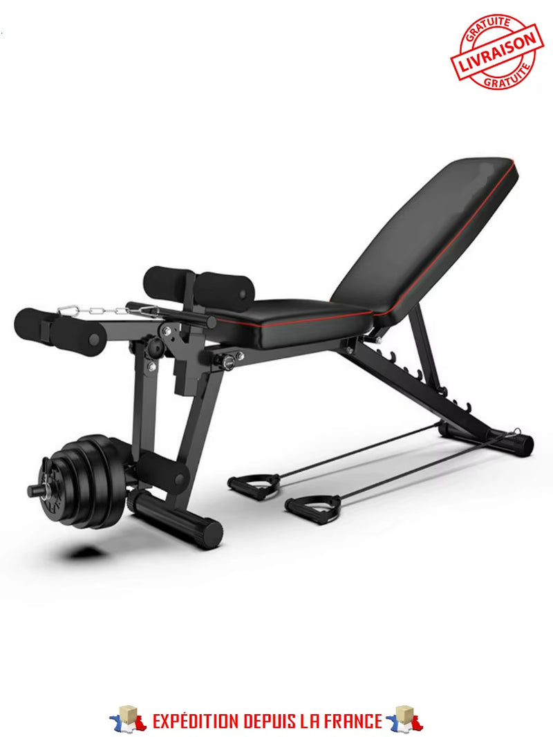 WEIGHT BENCH, RECLINING, ADJUSTABLE, with ELASTIC BAND, WEIGHT DISC HOLDER, FREE SHIPPING